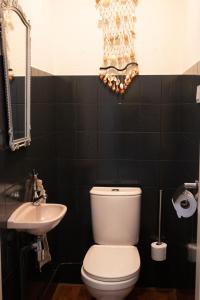 Center Appartement Apeldoorn في أبلدورن: حمام به مرحاض أبيض ومغسلة