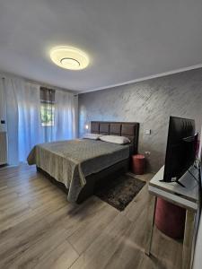 1 dormitorio con 1 cama y TV de pantalla plana en Apartmani Dado, en Čavle
