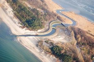 A bird's-eye view of Holiday home in Osieki near a lake