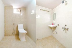 two pictures of a bathroom with a toilet and a sink at FabExpress RS Living in Hyderabad