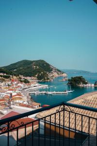 a view of a harbor with boats in the water at Romantica House in Parga