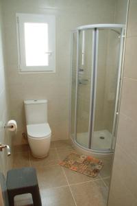 a bathroom with a toilet and a shower at Antich Apartment Deltebre in Deltebre
