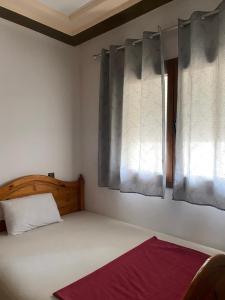 傑迪代的住宿－Appartement Sidi Bouzid，一间卧室设有一张床和两个窗户。