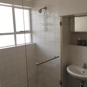 y baño con ducha y lavamanos. en Overbeek 1 Bedroom 702 Apartment on Kloof Street, en Ciudad del Cabo