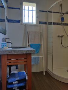 y baño con lavabo y ducha. en LE CHARME DU VENTOUX en Crillon-le-Brave