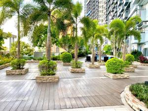a courtyard with palm trees in a city at Frost at Manhattan Heights TowerB in Manila
