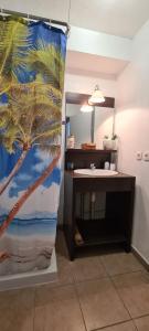 a bathroom with a sink and a mirror at 212 Appartement Disneyland Paris Montevrain in Montévrain