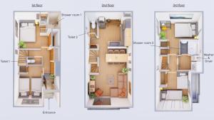 two views of a floor plan of a house at Shinjuku 1 Sta.・98㎡・4BR Entire Home Upscale Area in Tokyo