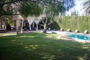 a yard with a tree and a swimming pool at Casa Boticario in Mairena del Aljarafe