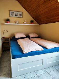 sypialnia z 2 łóżkami w pokoju w obiekcie Szigeti Apartmanház w mieście Pecz