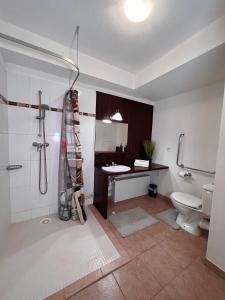a bathroom with a shower and a toilet and a sink at C301 Appartement Proche DisneyLand Paris in Montévrain