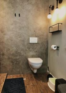 a bathroom with a toilet in a room at het babbelterras - KEINE MONTEURE in Heeslingen