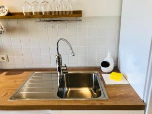a stainless steel sink in a kitchen at NEU - Ferien auf dem Bruderhof am Pritzerber See in Hohenferchesar