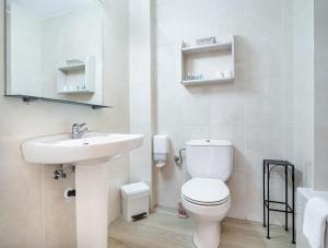 een witte badkamer met een toilet en een wastafel bij Apartamentos Viña Olivan in Sarvisé