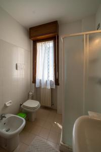 La salle de bains est pourvue de toilettes, d'un lavabo et d'une douche. dans l'établissement La Tana al sole, à Brescia