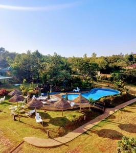 an aerial view of a resort with a swimming pool at Irová Apart Hotel in Posadas