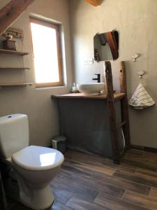 uma casa de banho com um WC e um lavatório em Grange rénovée où l’on s’y sent bien ! em Chorges
