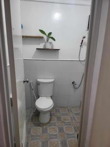 uma casa de banho com WC e uma planta numa prateleira em LALUNA COTTAGES em El Nido