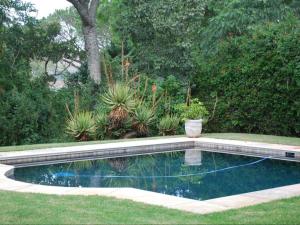 a swimming pool in a yard with a garden at Mimosa in Grahamstown