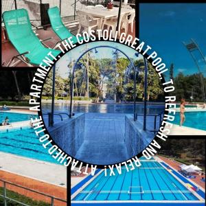 un collage de fotos de una piscina con las palabras theossol green en Lovely Modern Apartment, en Florencia