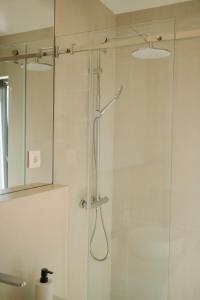 a bathroom with a shower with a glass door at Aldoar House in Porto