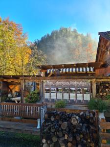 a building with a pile of logs in front of it at Haslaustube in Schwarzenbach an der Pielach