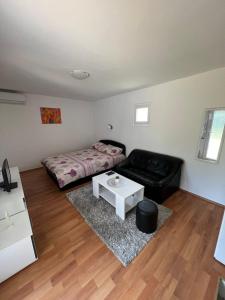 a living room with a bed and a coffee table at Studio Biki in Banja Koviljača