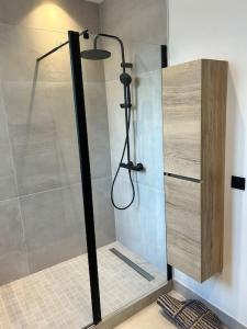 een douche met een glazen deur in de badkamer bij Maison de Ville Cannes Centre in Cannes