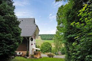 ein Haus mit Blick auf ein Feld und Bäume in der Unterkunft Haus Bergruh Fuchsbau in Todtnauberg