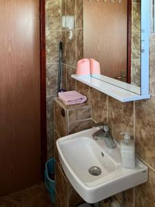 bagno con lavandino e specchio di Apartment Leda a Kraljevica (Porto Re)