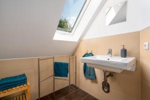baño con lavabo y tragaluz en CASSEL LOFTS - Kleines Loft nähe Uni & Klinikum, en Kassel