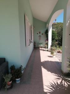 un pasillo de un edificio con macetas en B&B Al Verde & Mare, en Porto Garibaldi