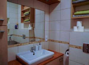 W łazience znajduje się umywalka i lustro. w obiekcie Velvet Bemowo XII w Warszawie