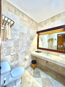 een badkamer met een toilet, een wastafel en een spiegel bij Marine Bay Sanur in Sanur