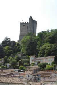 un castillo en la cima de una colina con casas en Chez Olivier, en Crest