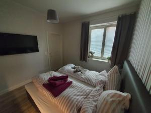 un soggiorno con 2 letti e una TV a schermo piatto di Alte Schulstraße Altstadtdomizil Wohnung Helin Whg 3 a Borkum