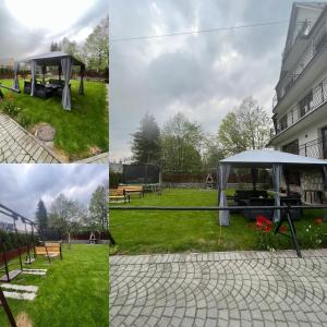 波罗宁Apartament KALINA - Ostoya Twoya的凉亭四张照片的拼贴 更多3张照片