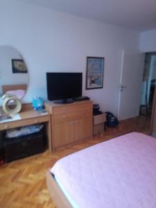 Schlafzimmer mit einem Bett und einem Flachbild-TV in der Unterkunft Appartment Center in Sarajevo
