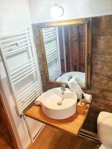 La salle de bains est pourvue d'un lavabo et d'un miroir. dans l'établissement Zorra Challet, à Eşelniţa