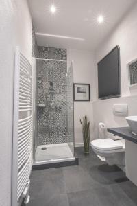 a bathroom with a shower and a toilet and a sink at Adam&Eva in Bamberg
