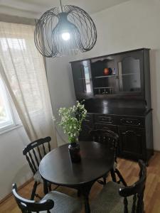 a dining room with a table and a television at FARIS in Donji Milanovac +23 photos