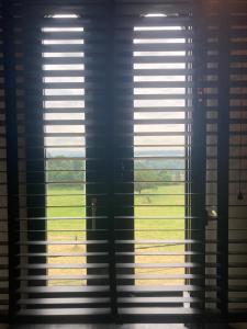 uma janela com vista para um campo verde em Monsieur Doute em Durbuy