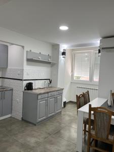 una cucina con un lavello e un piano di lavoro di Apartman Jovana 2 a Sremska Mitrovica