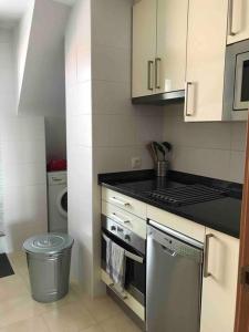 eine Küche mit Spüle und Herd oberen Backofen in der Unterkunft Precioso Ático con parking privado. Vistas al Río in Limpias