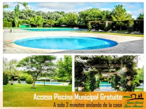 een collage van drie foto's van een zwembad bij Casa Rural Don Alonso in Villalgordo del Jucar