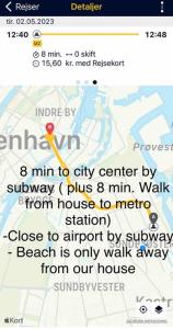 a screenshot of a google maps page with a map at Close to Centrum, beach and subway in Copenhagen