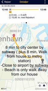 a screenshot of a google maps page with a map at Close to Centrum, beach and subway in Copenhagen