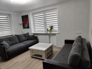 a living room with a couch and a table at Poilsis Palangoje pas Daivą in Palanga