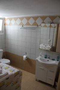 a bathroom with a sink and a mirror and a toilet at Captain's Lodge in Ermoupoli