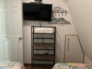 telewizor na półce w pokoju w obiekcie Departamentos comodos y hermosos full equipados con baño y cocina privados w mieście Santiago